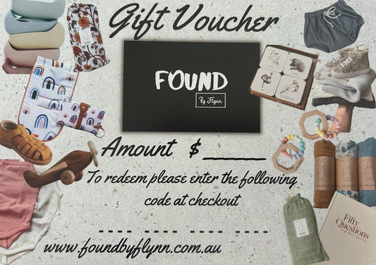 Childrenswear, baby wear gift voucher from FOUND By Flynn - print version