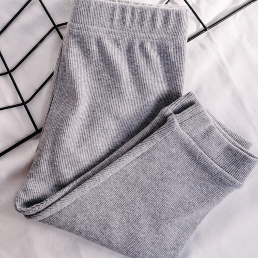 EASTAXE - Signature Ribbed Tights | Light Grey