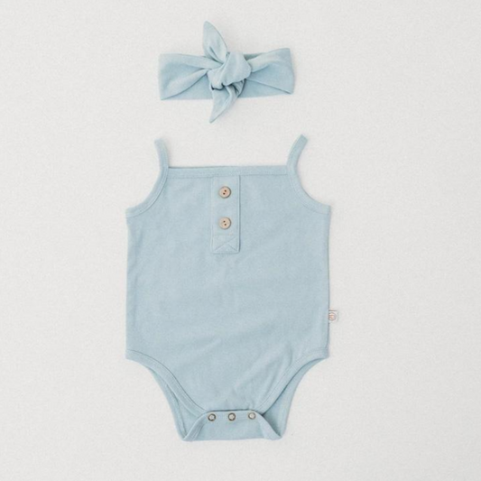 HALO & HORNS - Button Onesie | Blueberry