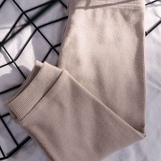 EASTAXE - Signature Ribbed Tights | Beige