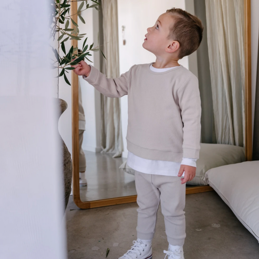 EASTAXE - Signature Ribbed Tights | Beige