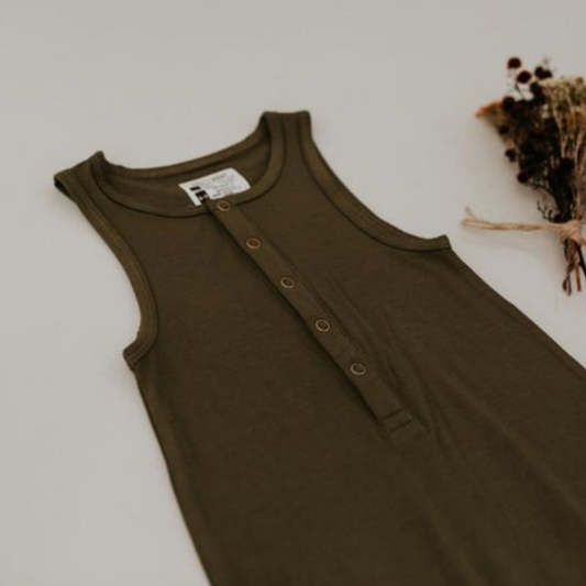 HALO & HORNS - Olive Bamboo Long Leg Romper