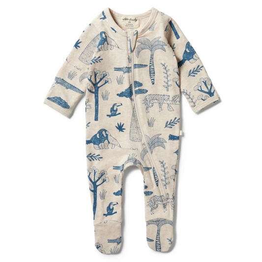 WILSON & FRENCHY - Organic Stripe Rib Zipsuit | Jungle Mania