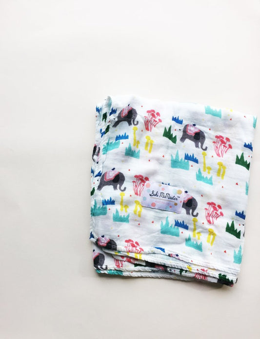 SUKI MCMASTER - XL Bamboo Muslin Swaddle - ELEPHANT