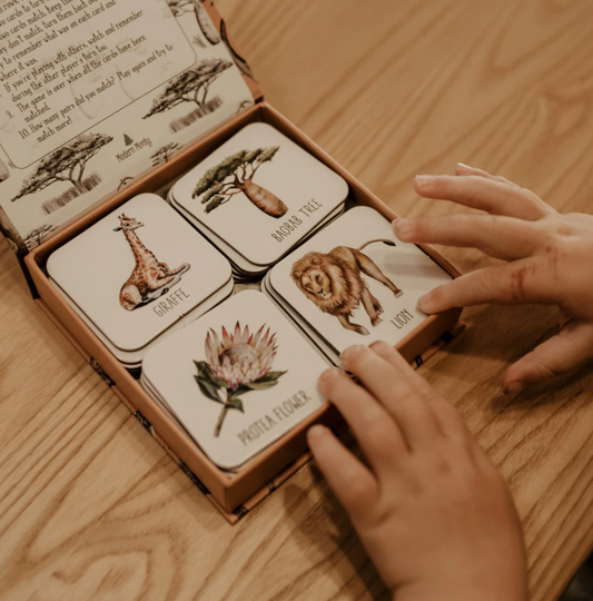 African themed, memory game set, made from recycled cardstock.