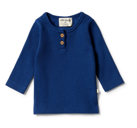 WILSON & FRENCHY - Organic Rib Henley Top | Navy Peony
