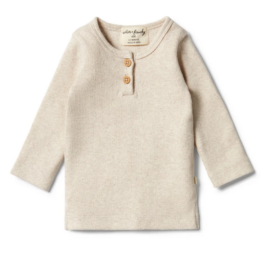 WILSON & FRENCHY - Organic Rib Henley Top | Oatmeal Melange