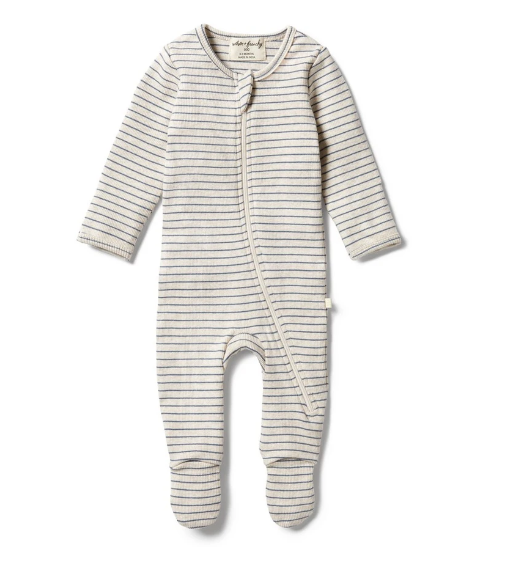 WILSON & FRENCHY - Organic Stripe Rib Zipsuit | Denim Blue