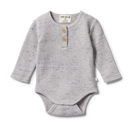 WILSON & FRENCHY - Waffle Henley Bodysuit | Grey Fleck