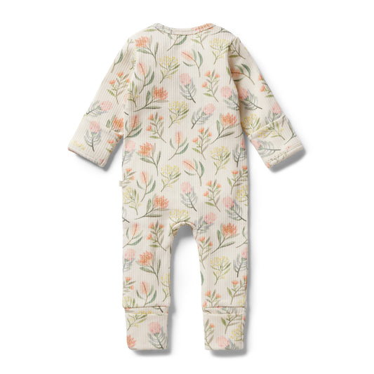 WILSON & FRENCHY - Organic Rib Zipsuit with Feet | Pretty Floral
