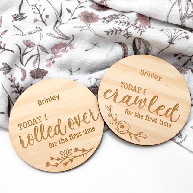 ONE CHEW THREE - Vintage Floral Baby Milestone Plaques (Developmental)