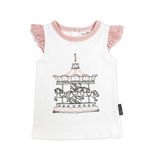 ASTER & OAK - Carousel Print Flutter Tee | White