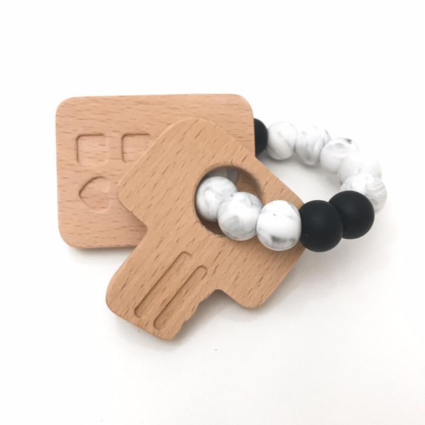 ONE CHEW THREE KEYS TO MY HEART Silicone and Beech Wood Teether