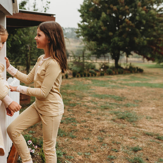 THE REST - Winter PJ Set | Mustard/Blush Stripe