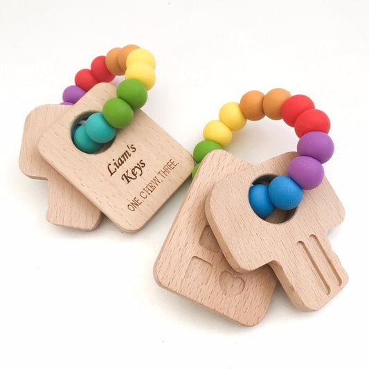 ONE CHEW THREE - KEYS TO MY HEART Silicone and Beech Wood Teether