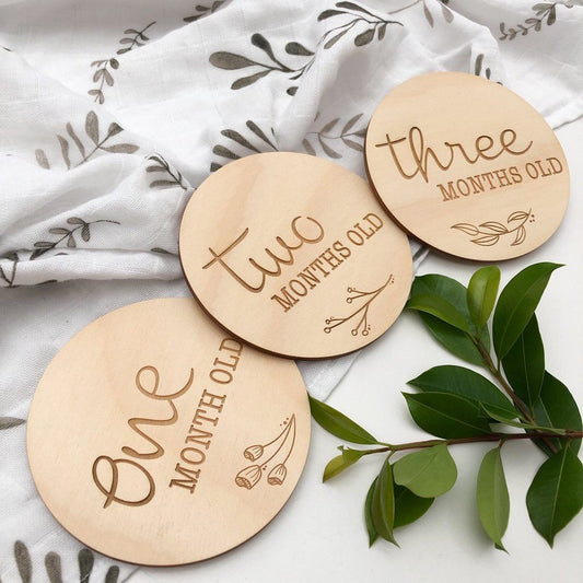 ONE CHEW THREE - Vintage Floral Baby Milestone Plaques (Monthly Age)