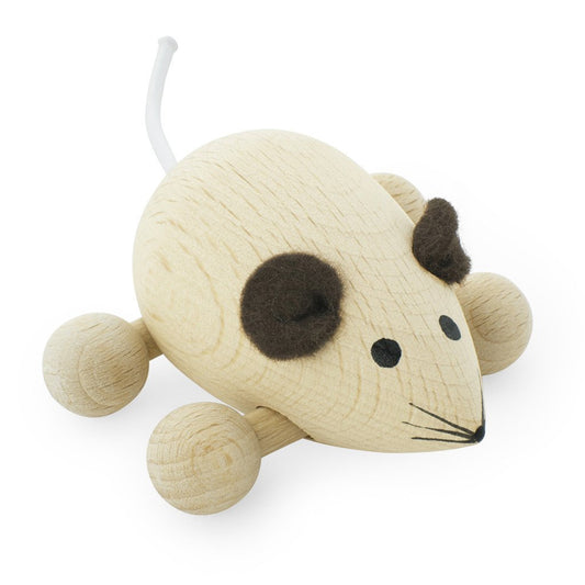 HAPPY GO DUCKY  - Wooden Push Along Mouse - Peanut