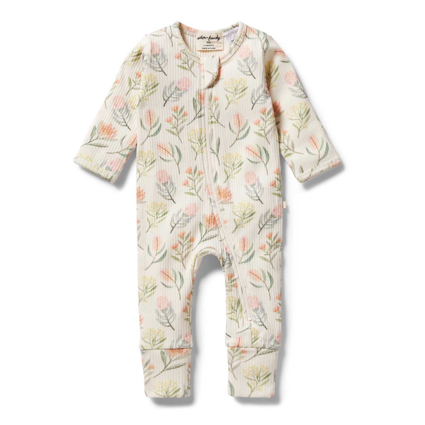 WILSON & FRENCHY - Organic Rib Zipsuit with Feet | Pretty Floral